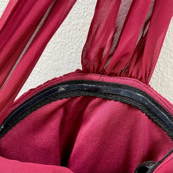 Dessy Collection Off Shoulder Draped Chiffon Maxi Dress Burgundy Women's 4 $284 - Picture 8 of 11
